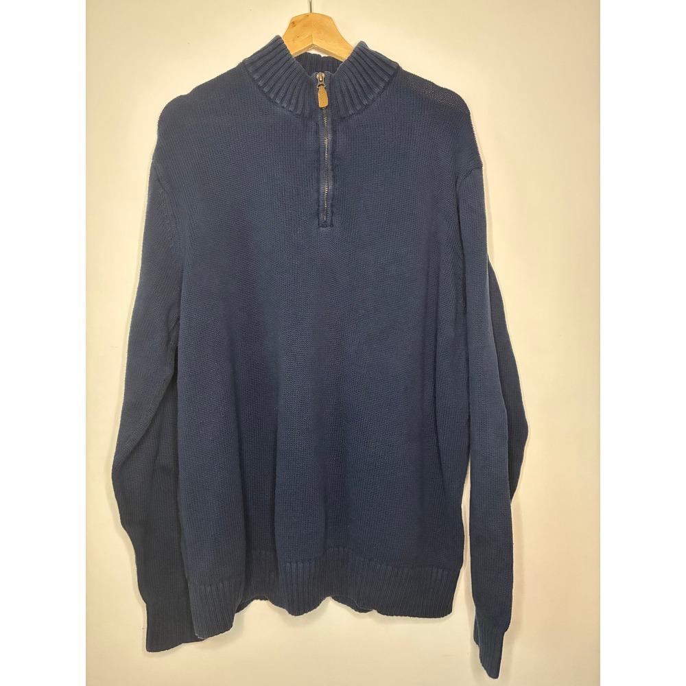 St John's Bay Navy Blue Quarter Zip Knit Cotton Sweater Mock Neck Pullover XL
